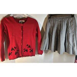 Vintage Good Lad Girls Size 10 Skirt & Sweater Set Red Cardigan Plaid NWT